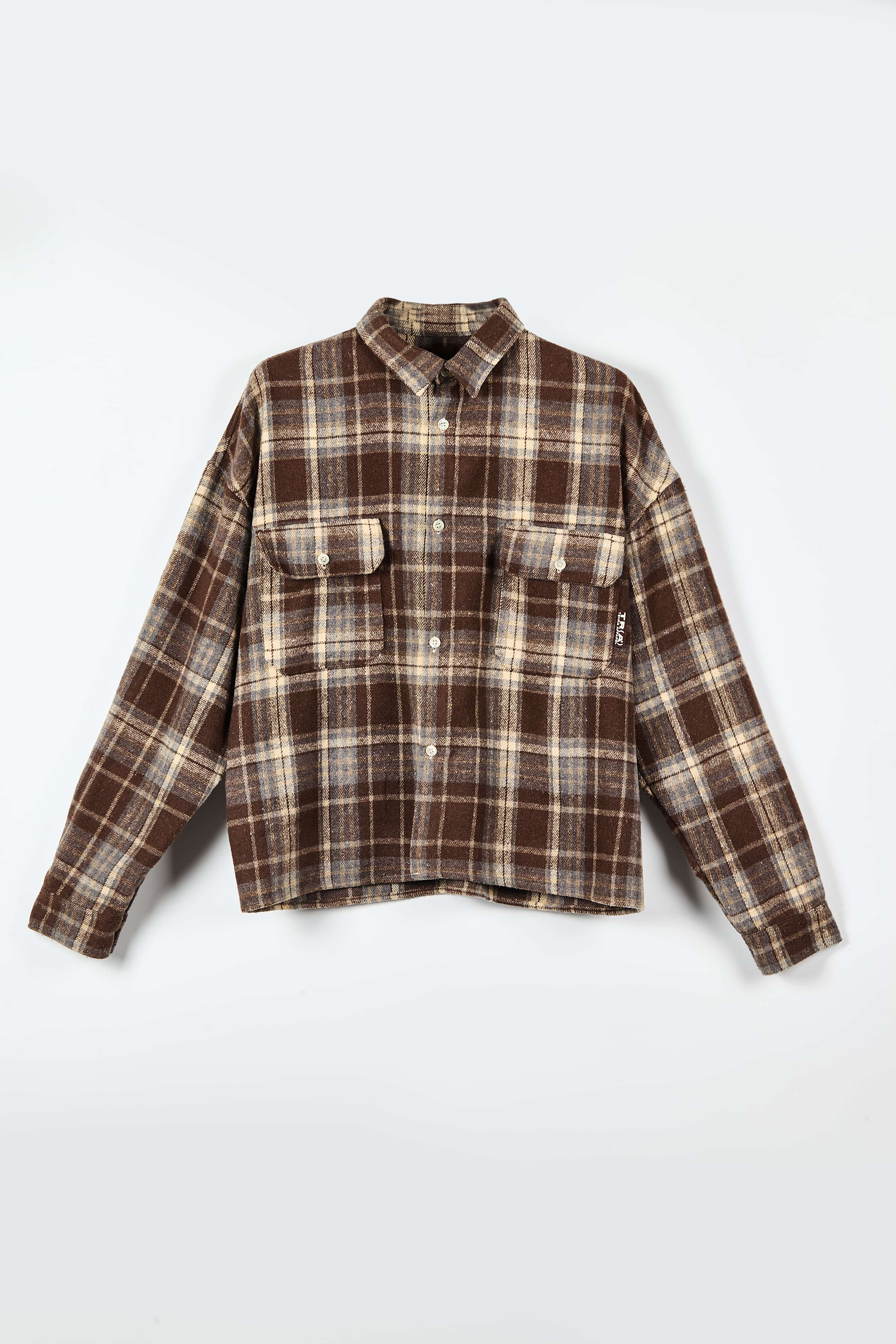 Vintage Brown Plaid Wool Blend Flannel Shirt - Oversized Grunge Streetwear